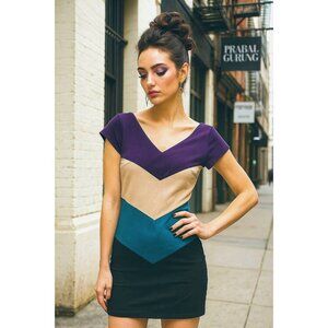 She's Cool Sm Chevron Dress Color-block Stripe Sheath Knee Length Y2K Vintage